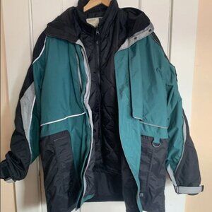 VTG 90s Winter Heavy Insulated Coat 2 in 1 Mens XL Teal Cold Weather Waterproof